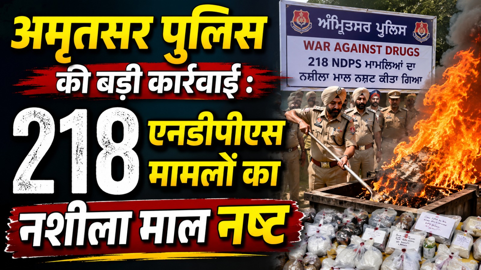 अमृतसर पुलिस ने 218 NDPS मामलों का नशीला माल किया नष्ट